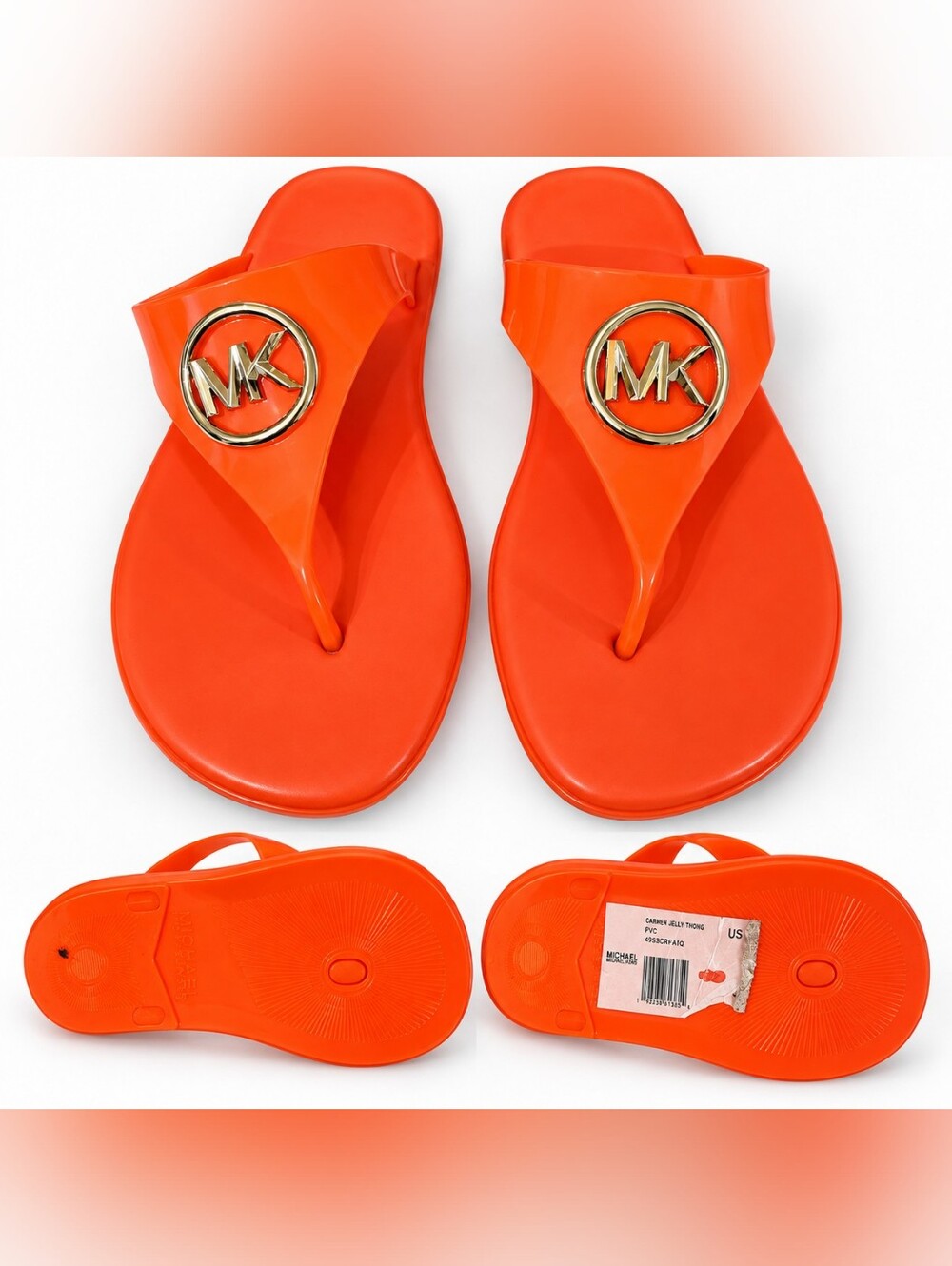 Michael Kors Orange Jelly Flip Flops with Gold Logo